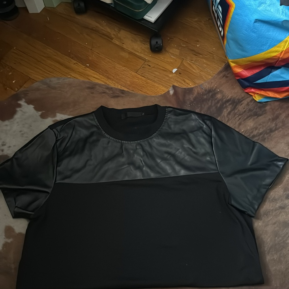 Faux leather short sleeve shirt